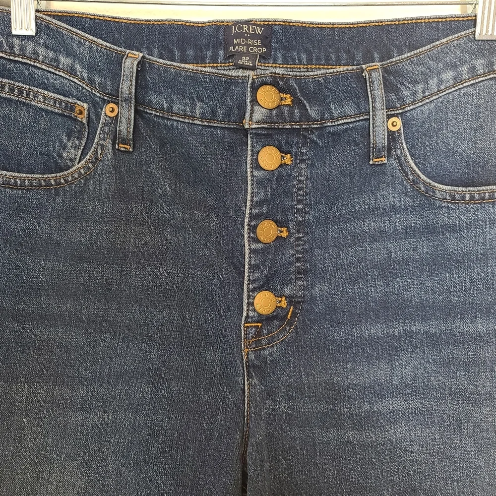 J. Crew Mid-Rise Flare Cropped Jeans Button Front